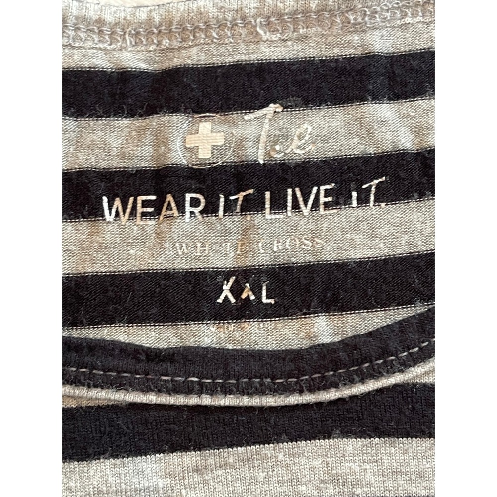 White Cross Wear It Live It Womens XXL Striped Long Sleeve Tee Black Gray T208 - Picture 2 of 9